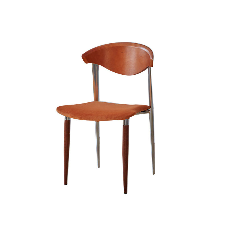 Contemporary Scandinavian Wood Iron Velvet Square Dining Chair Backrest Armless For Dining Room & Kitchen