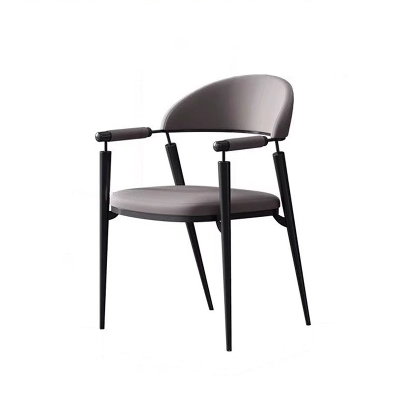 Modern Luxury Square Half Round Cylinder Faux Leather Stainless Steel Dining Chair Backrest Arm For Dining Room