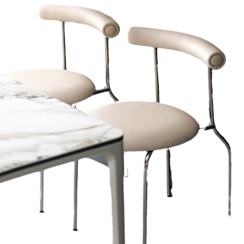 Modern Minimalist Curved Round Artificial Leather Metal Dining Chair Backrest For Dining Room