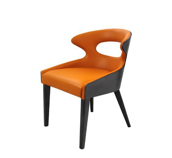 Contemporary Scandinavian Hollowed Out Curved Oval PU Leather Solid Wood Dining Chair Backrest For Dining Room