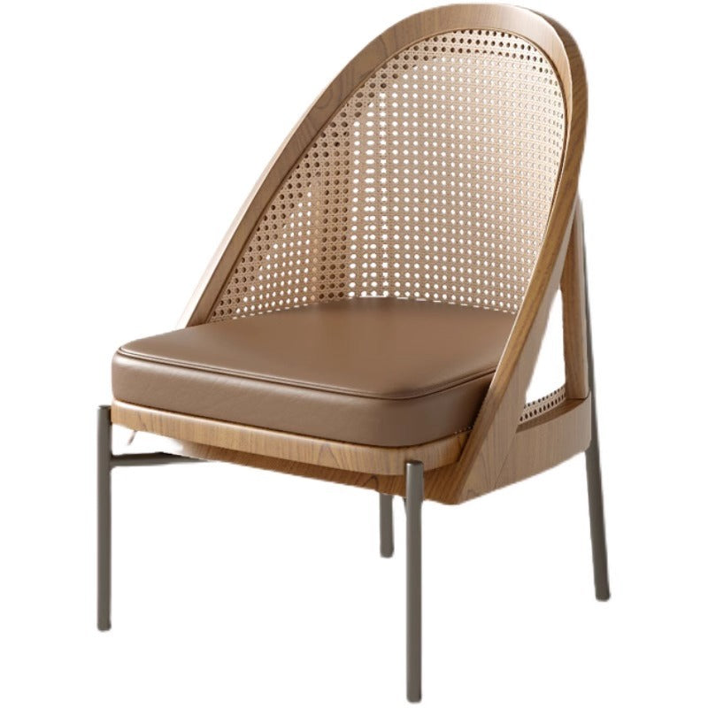 Traditional Chinese Square Trapezoidal Napa Leather Solid Wood Rattan Wood Dining Chair Backrest For Dining Room