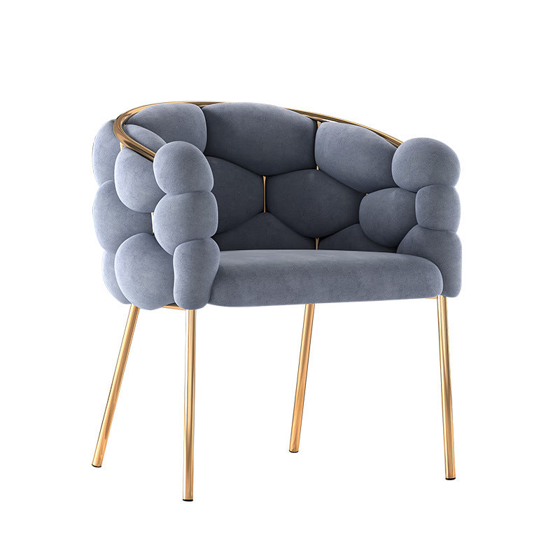 Contemporary Creative Bubbles Half Round Half Wrap Fabric Metal Vanity Stool Backrest Armrest For Bedroom