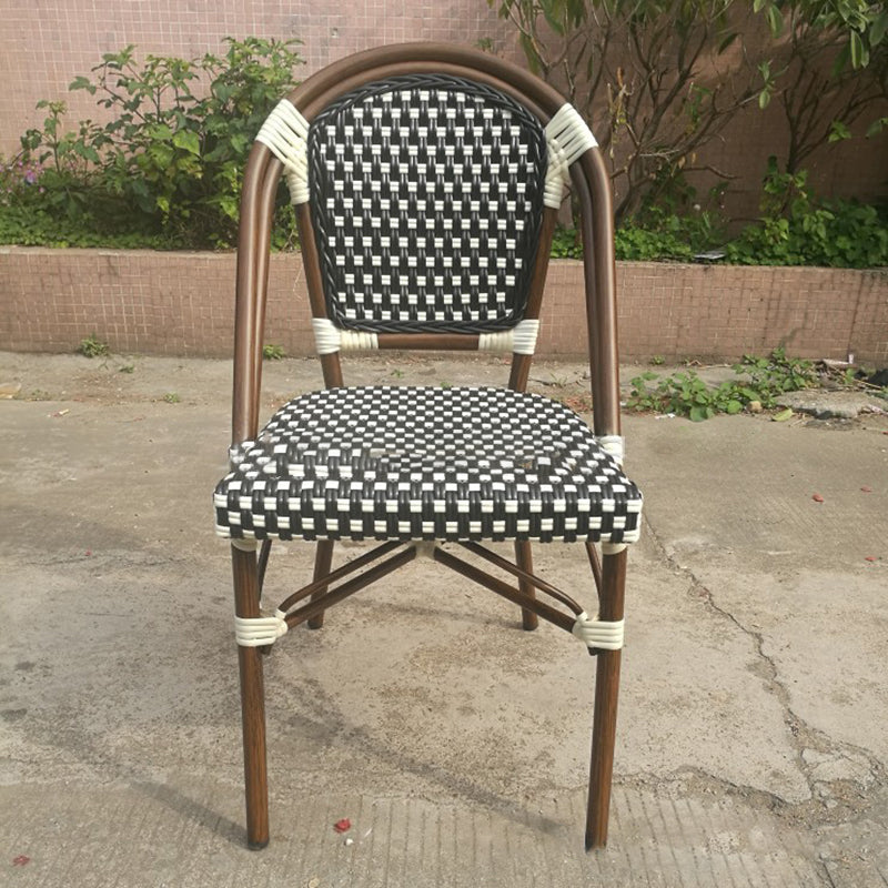 Traditional Chinese Trapezoidal Woven Curved PE Rattan Aluminum Dining Chair Backrest For Dining Room