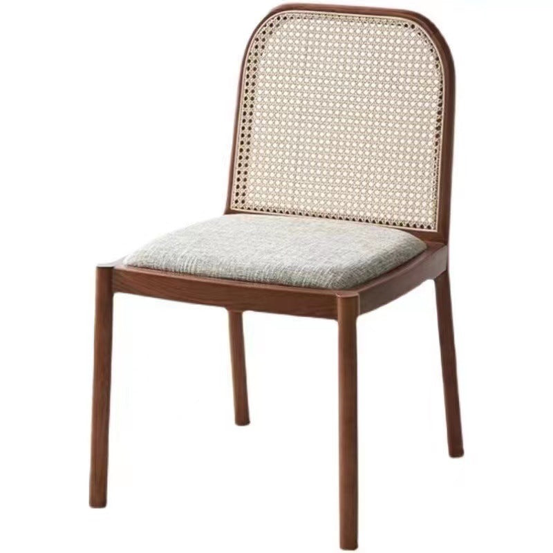 Traditional Chinese Square Round Sleek Hollow Linen Lambswool Leather Rattan Solid Wood Dining Chair Backrest Armless For Dining Room