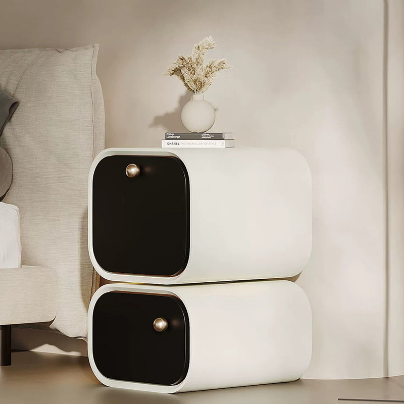 Contemporary Nordic Eco Lacquered High-Density Board Rectangular 2-Drawer Nightstand With Rotating Design For Bedroom