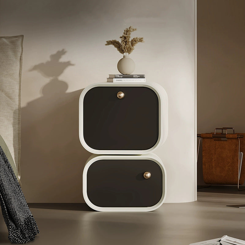 Contemporary Nordic Eco Lacquered High-Density Board Rectangular 2-Drawer Nightstand With Rotating Design For Bedroom