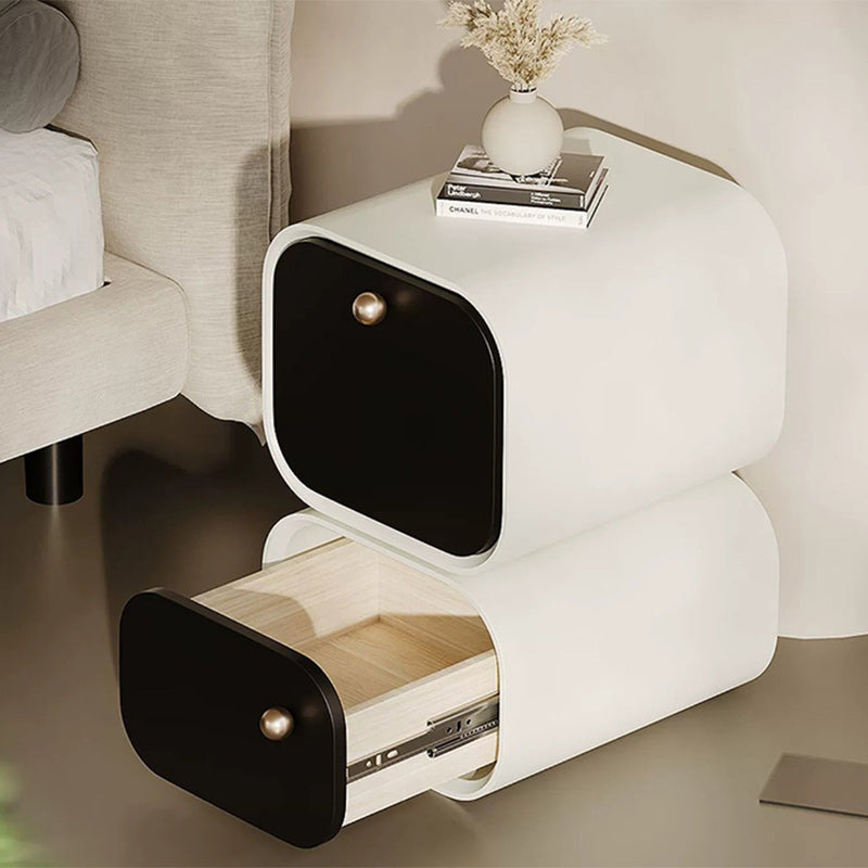 Contemporary Nordic Eco Lacquered High-Density Board Rectangular 2-Drawer Nightstand With Rotating Design For Bedroom