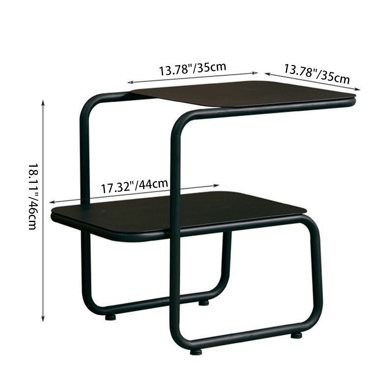 Modern Minimalist Iron Rectangular Side Table With 2-Tier Storage For Bedroom & Living Room