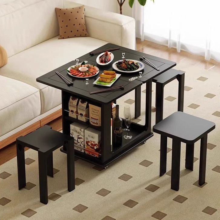 Traditional Vintage Wood Rectangular Side Table With Expandable Foldable Top And Wheels For Living Room Bedroom