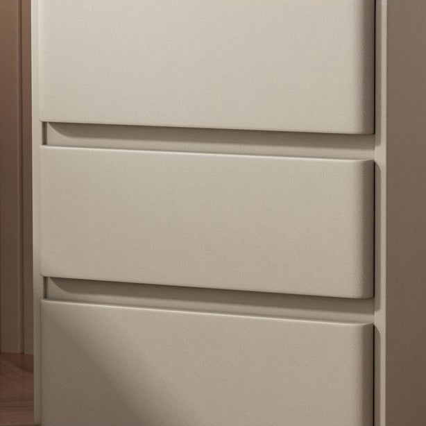 Modern Minimalist Rock Slab, Wood & Microfiber Leather Rectangular Nightstand With 3-Drawers For Bedroom & Living Room