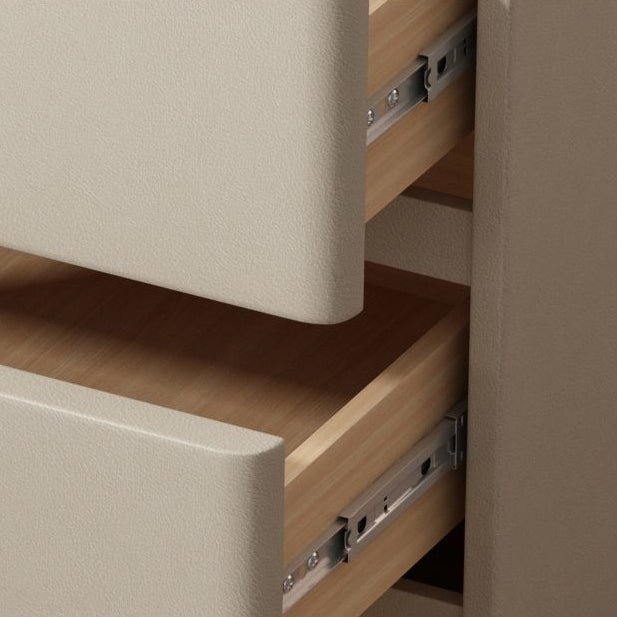 Modern Minimalist Rock Slab, Wood & Microfiber Leather Rectangular Nightstand With 3-Drawers For Bedroom & Living Room