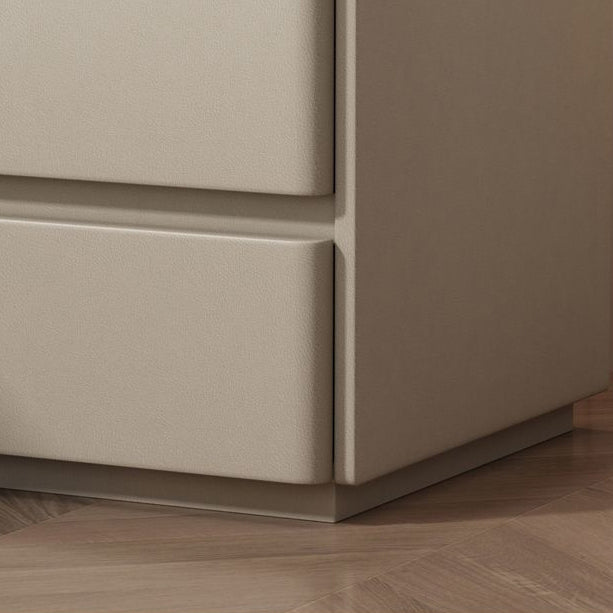 Modern Minimalist Rock Slab, Wood & Microfiber Leather Rectangular Nightstand With 3-Drawers For Bedroom & Living Room