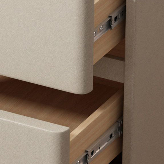 Modern Minimalist Rock Slab, Wood & Microfiber Leather Rectangular Nightstand With 3-Drawers For Bedroom & Living Room