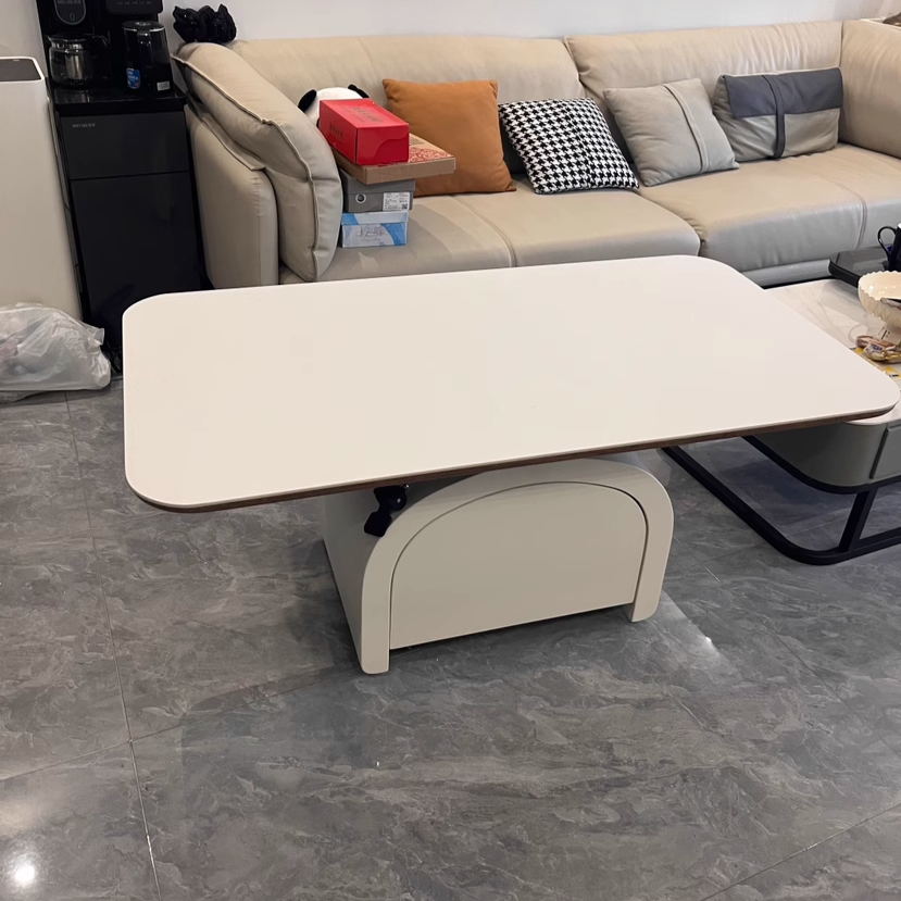 Contemporary Nordic Rock Slab & Wood Rectangular Coffee Table 1-Drawer With Lift-Top Function For Living Room & Bedroom