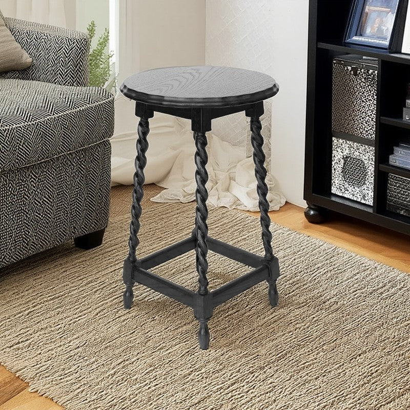 Traditional Vintage Solid Wood Round-Top Square-Base Side Table For Bedroom And Living Room