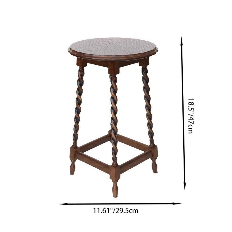 Traditional Vintage Solid Wood Round-Top Square-Base Side Table For Bedroom And Living Room