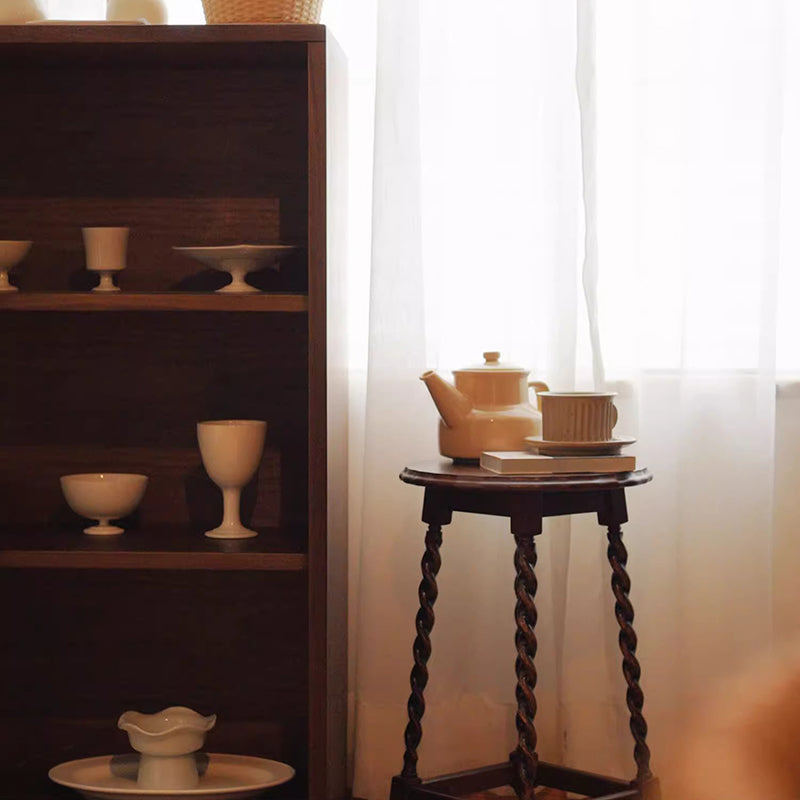 Traditional Vintage Solid Wood Round-Top Square-Base Side Table For Bedroom And Living Room