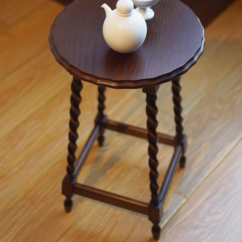 Traditional Vintage Solid Wood Round-Top Square-Base Side Table For Bedroom And Living Room