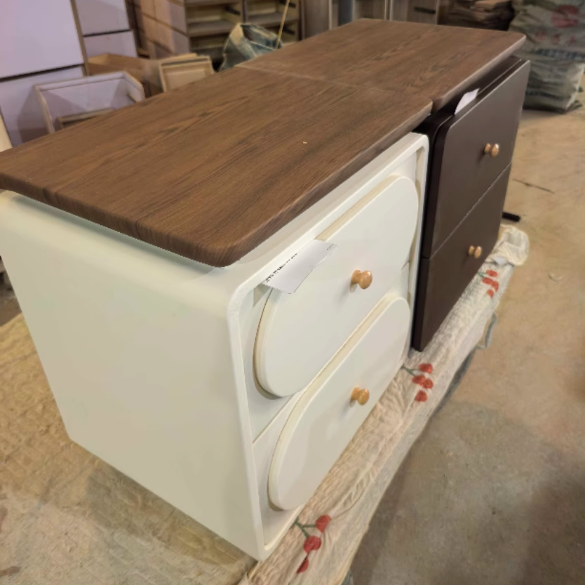 Traditional French Wood And Microfiber Square Nightstand 2-Drawer For Bedroom And Living Room