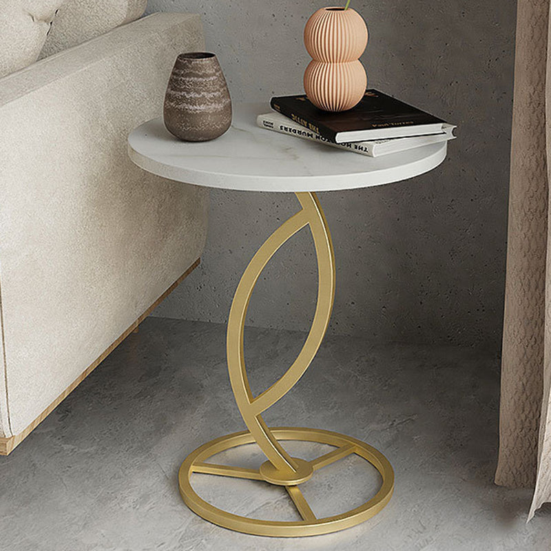 Modern Minimalist Rock Slab & Iron Round Side Table For Living Room & Bedroom