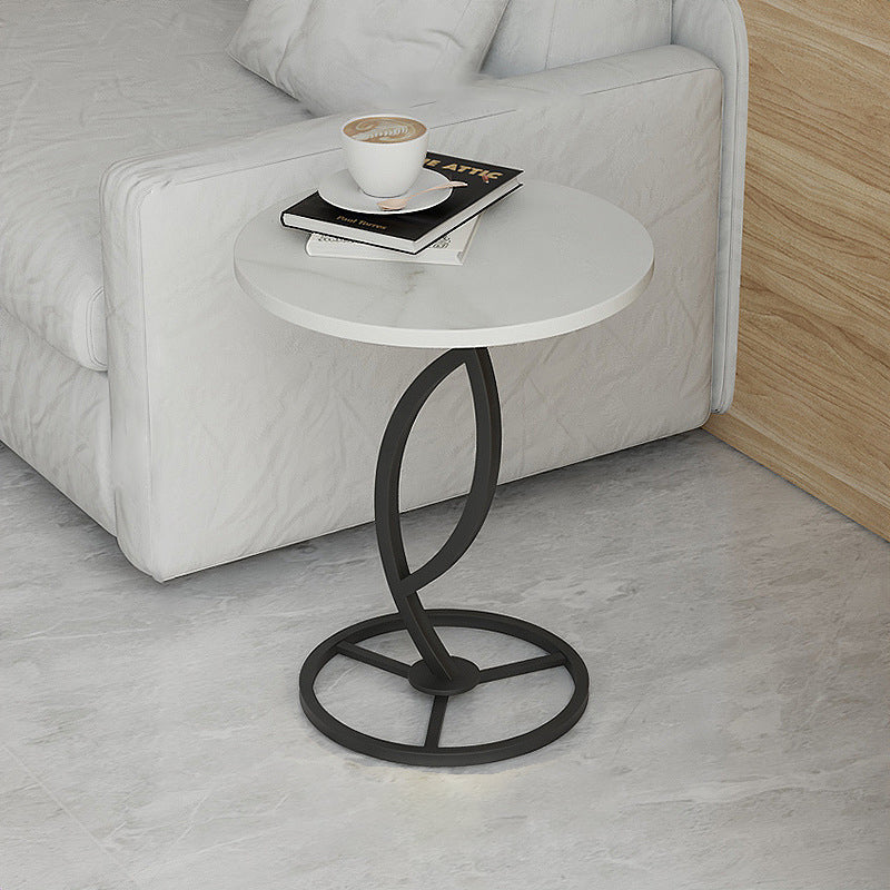 Modern Minimalist Rock Slab & Iron Round Side Table For Living Room & Bedroom