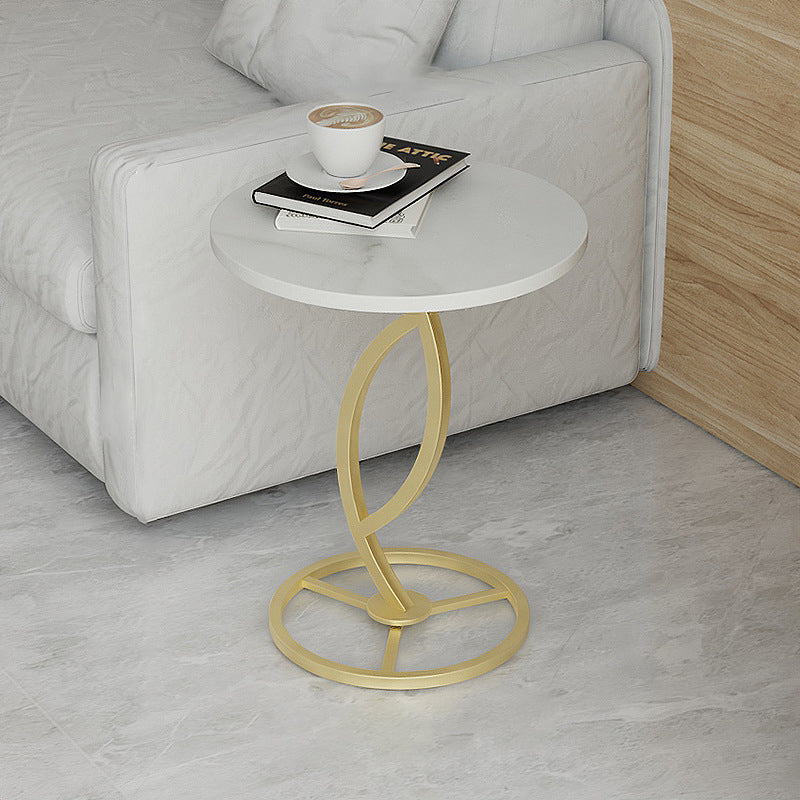 Modern Minimalist Rock Slab & Iron Round Side Table For Living Room & Bedroom