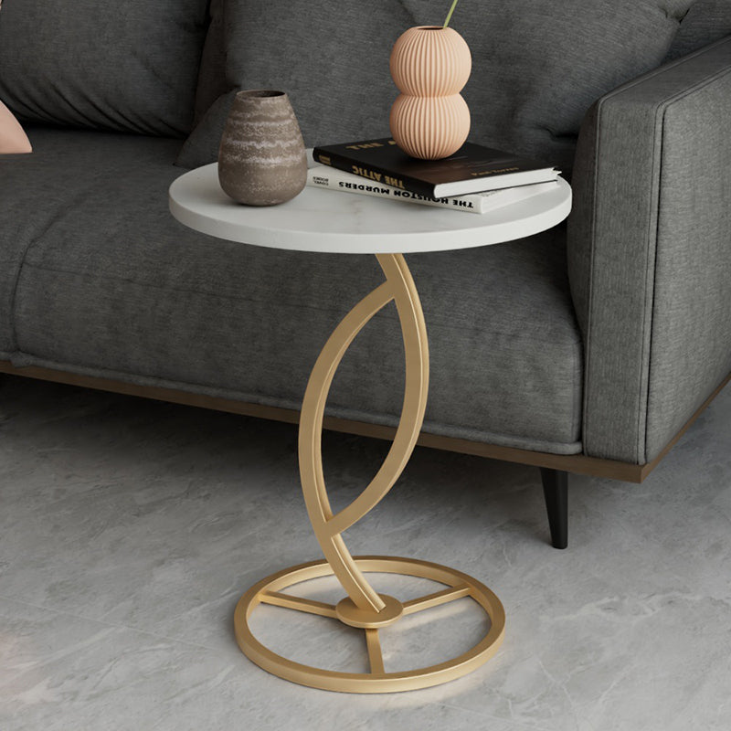 Modern Minimalist Rock Slab & Iron Round Side Table For Living Room & Bedroom