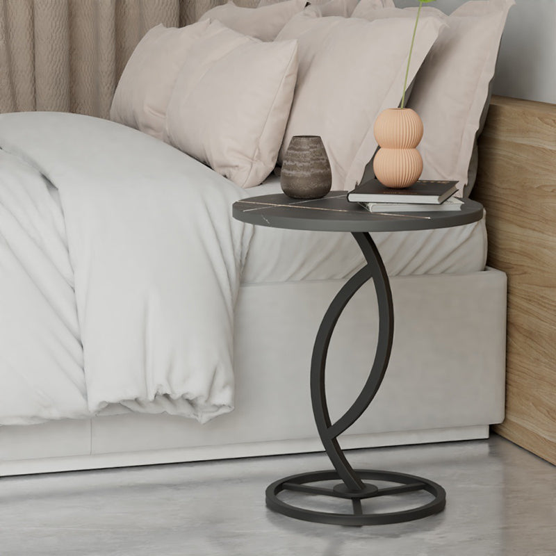 Modern Minimalist Rock Slab & Iron Round Side Table For Living Room & Bedroom