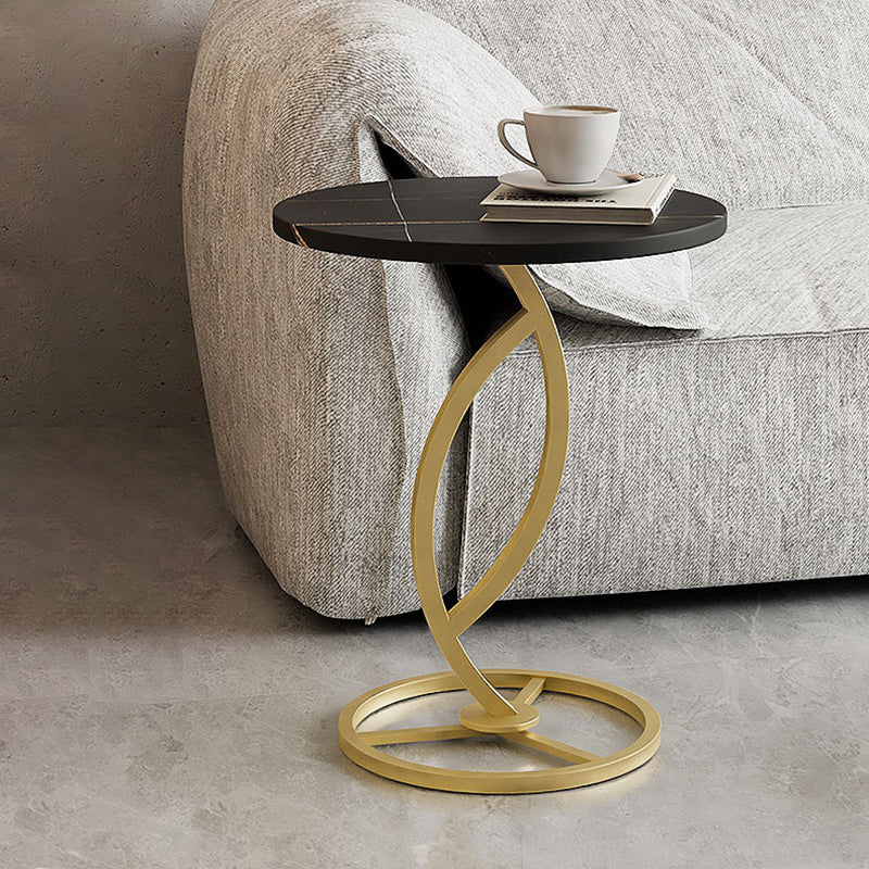 Modern Minimalist Rock Slab & Iron Round Side Table For Living Room & Bedroom