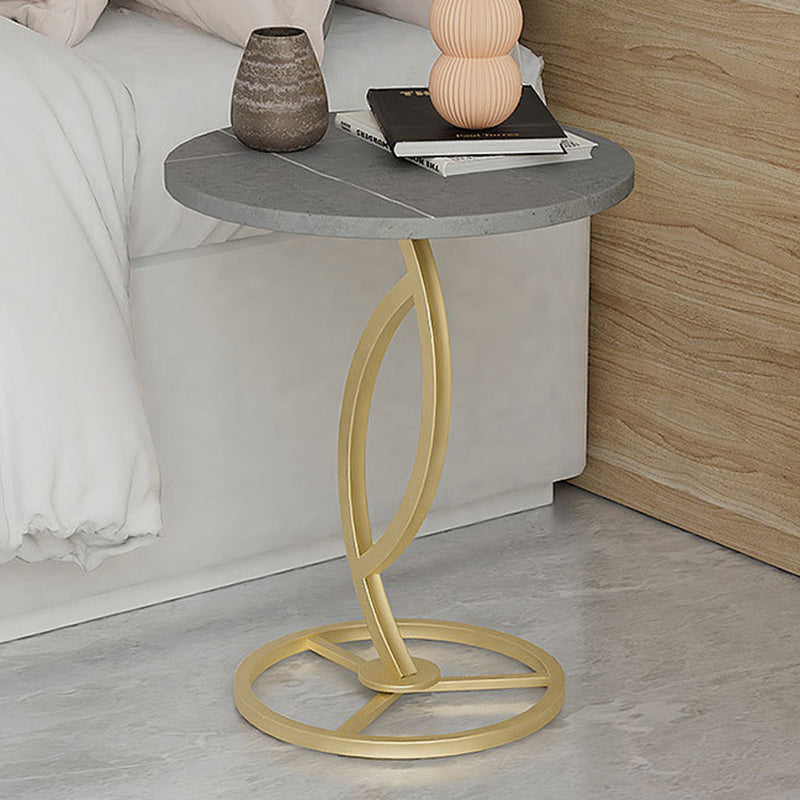 Modern Minimalist Rock Slab & Iron Round Side Table For Living Room & Bedroom