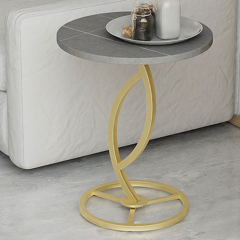Modern Minimalist Rock Slab & Iron Round Side Table For Living Room & Bedroom