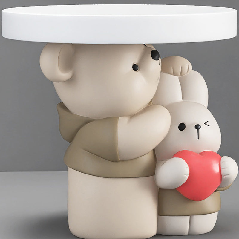 Contemporary Creative Resin Bear & Bunny Base Round Side Table For Living Room & Bedroom
