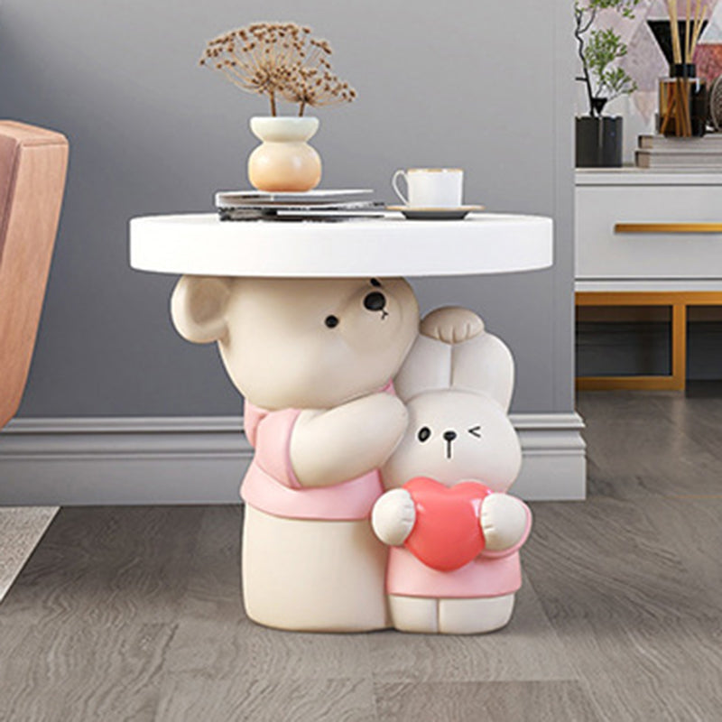Contemporary Creative Resin Bear & Bunny Base Round Side Table For Living Room & Bedroom
