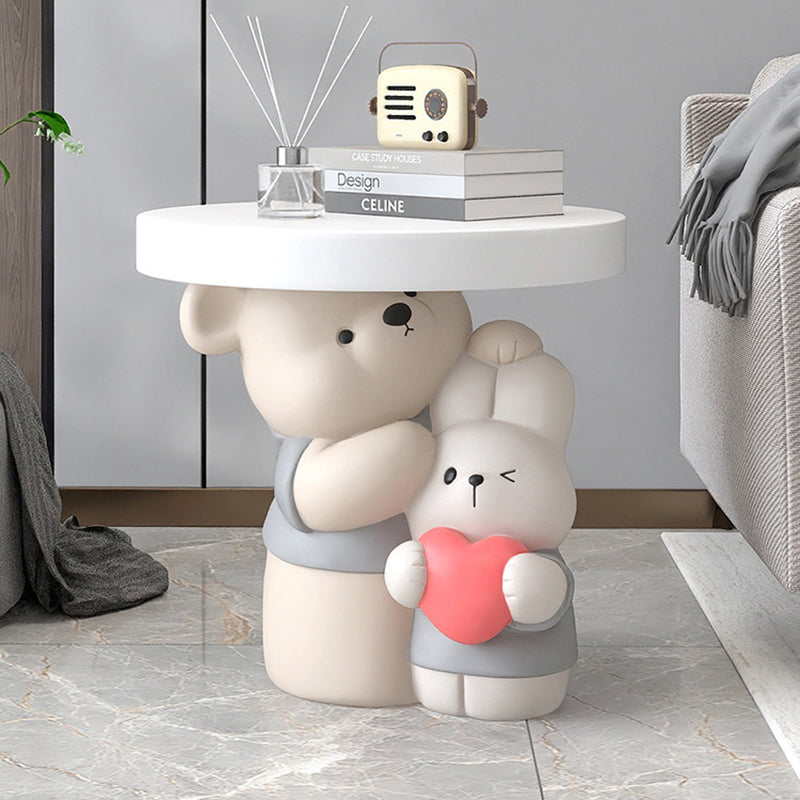 Contemporary Creative Resin Bear & Bunny Base Round Side Table For Living Room & Bedroom