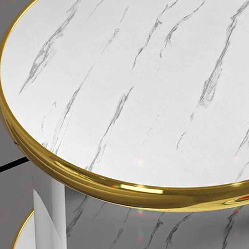 Modern Minimalist Rock Slab & Wood Oval Side Table With 3-Tier Storage For Bedroom And Living Room