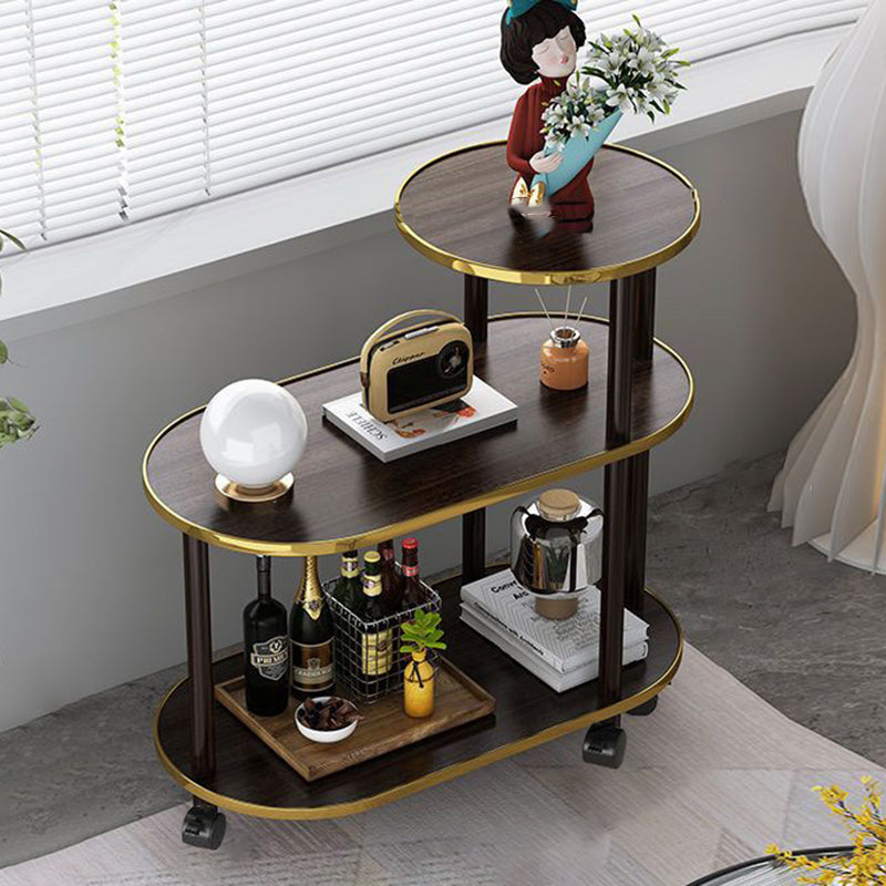 Modern Minimalist Rock Slab & Wood Oval Side Table With 3-Tier Storage For Bedroom And Living Room