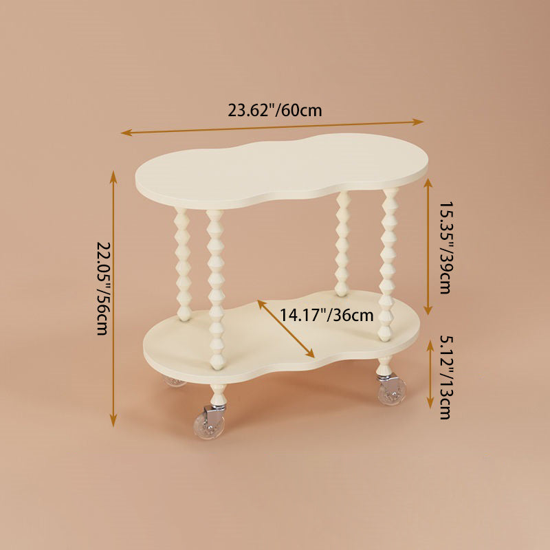 Traditional French Plank & Wood Oval Side Table With Wheels And 2-Tier Storage For Bedroom And Living Room