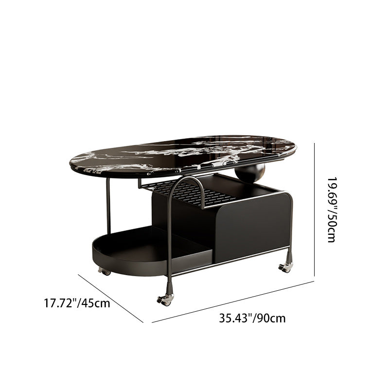 Contemporary Nordic Microcrystalline Stone & Carbon Steel Oval Side Table For Bedroom And Living Room