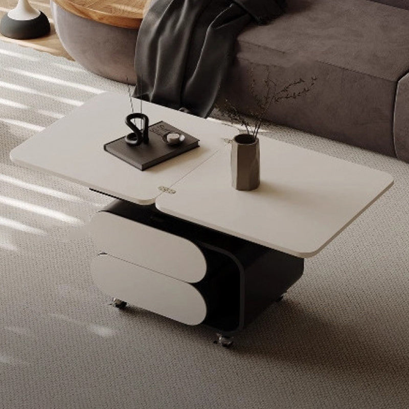 Contemporary Nordic Plank & Stainless Steel Square-Oval Coffee Table With Lift-Top For Living Room And Bedroom