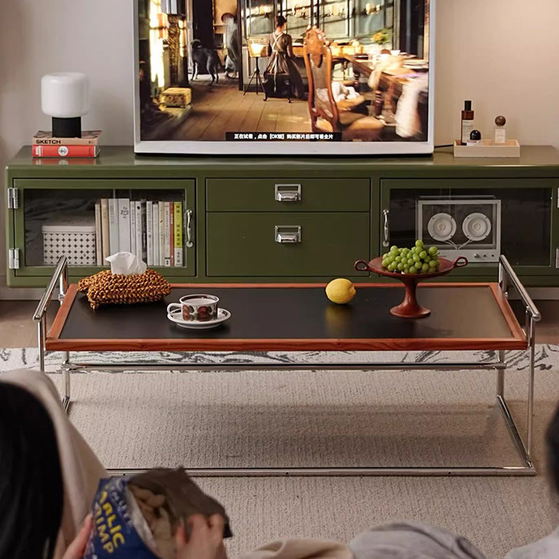 Contemporary Nordic Plank, Wood & Stainless Steel Rectangular Coffee Table With 90° Flip Top For Living Room And Bedroom