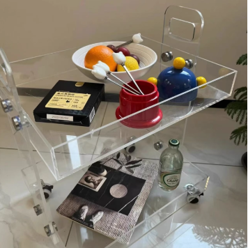 Modern Minimalist Acrylic Rectangular Side Table With 2/3-Tier Storage For Bedroom & Living Room