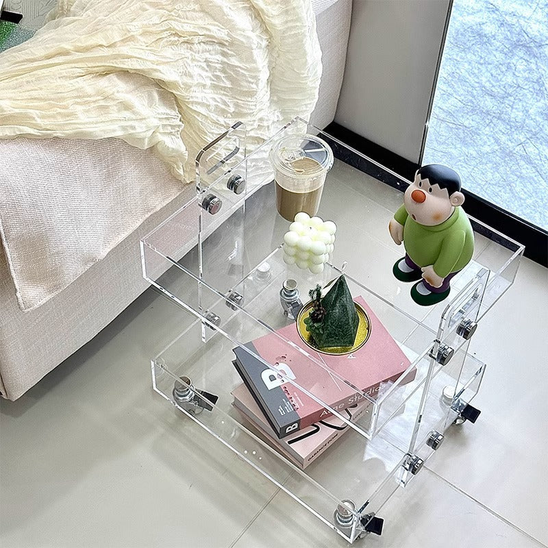 Modern Minimalist Acrylic Rectangular Side Table With 2/3-Tier Storage For Bedroom & Living Room