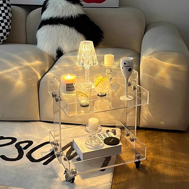 Modern Minimalist Acrylic Rectangular Side Table With 2/3-Tier Storage For Bedroom & Living Room