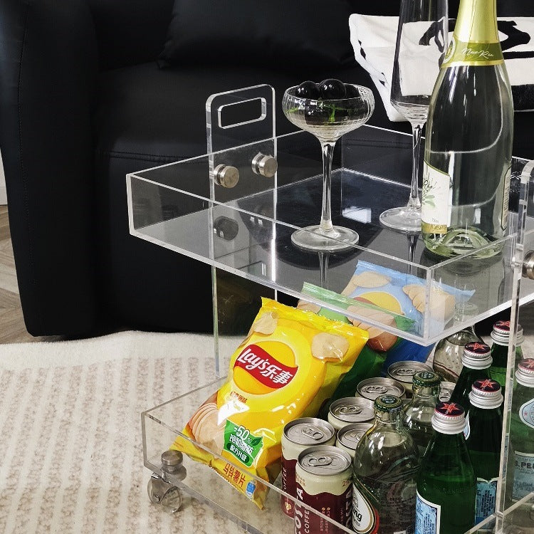 Modern Minimalist Acrylic Rectangular Side Table With 2/3-Tier Storage For Bedroom & Living Room