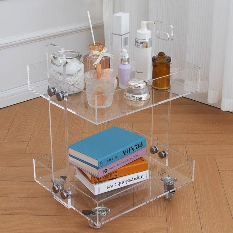 Modern Minimalist Acrylic Rectangular Side Table With 2/3-Tier Storage For Bedroom & Living Room