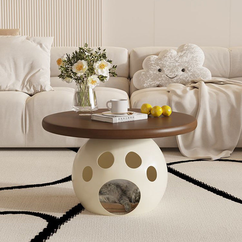 Modern Minimalist Carbon Steel, Wood & Rock Slab Round Coffee Table For Living Room And Bedroom