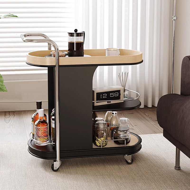 Contemporary Nordic MDF & Stainless Steel Oval Rolling Side Table 3-Tier For Bedroom And Living Room