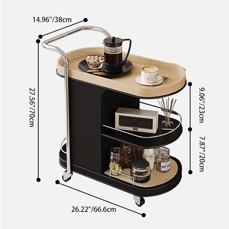 Contemporary Nordic MDF & Stainless Steel Oval Rolling Side Table 3-Tier For Bedroom And Living Room