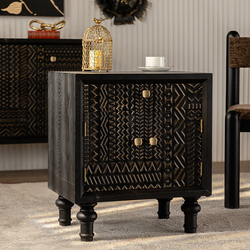 Traditional Vintage Solid Wood Square Nightstand With 1-Drawer For Bedroom & Living Room