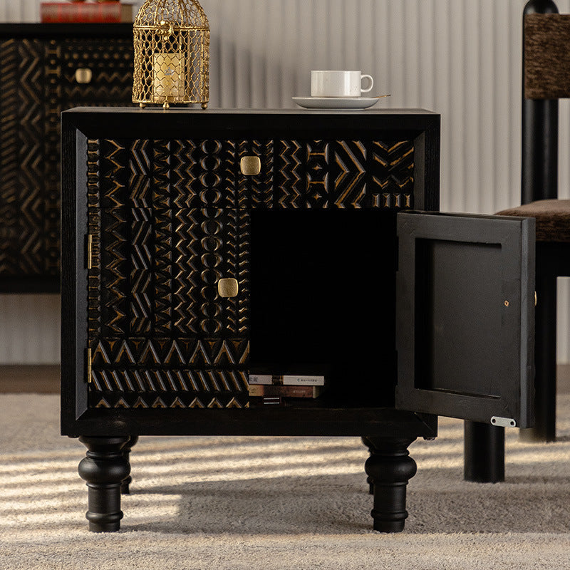 Traditional Vintage Solid Wood Square Nightstand With 1-Drawer For Bedroom & Living Room